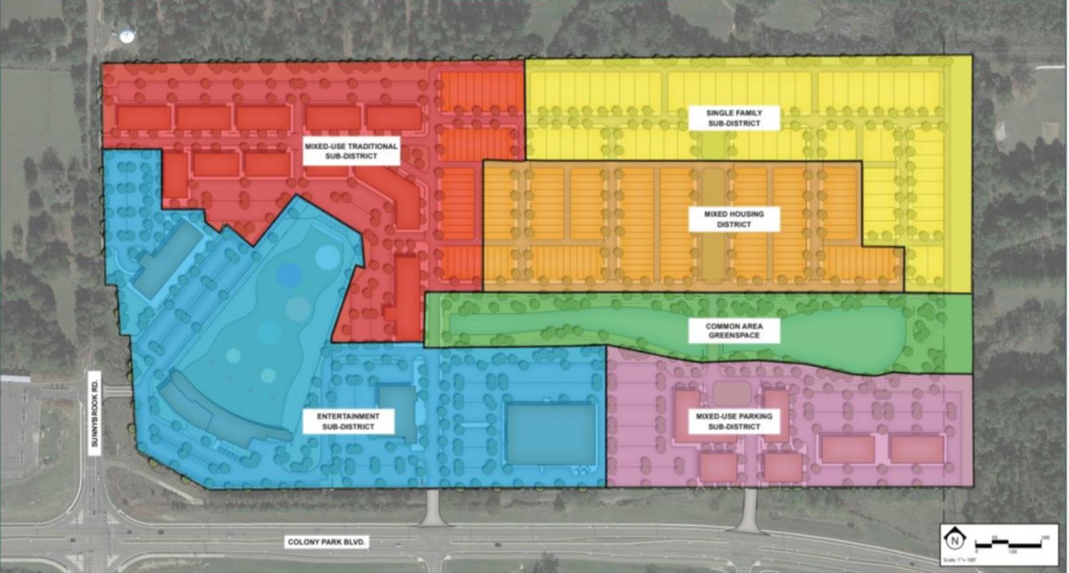 A land usage map outlines how the development will be structured.